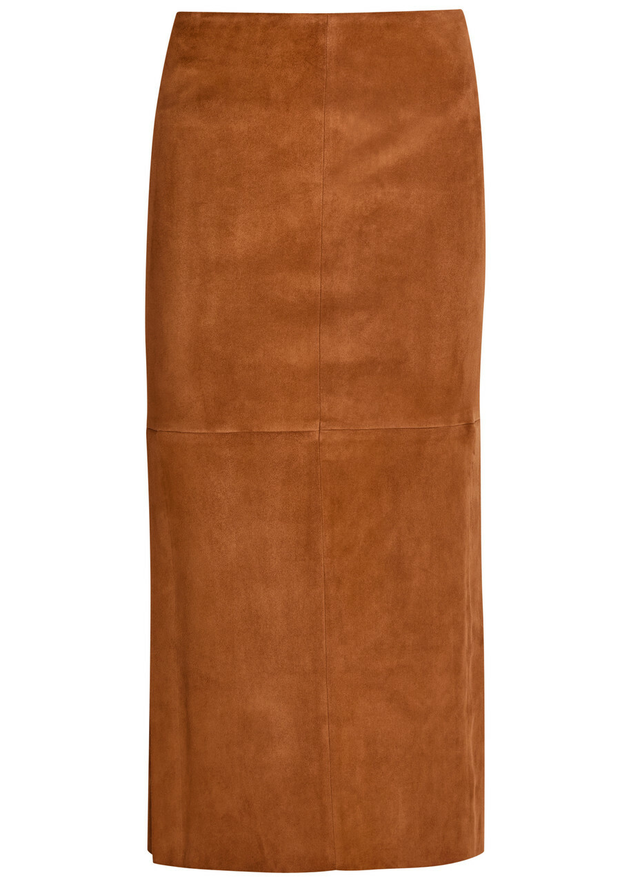 Stouls Winona Split-hem Suede Midi Skirt Tan