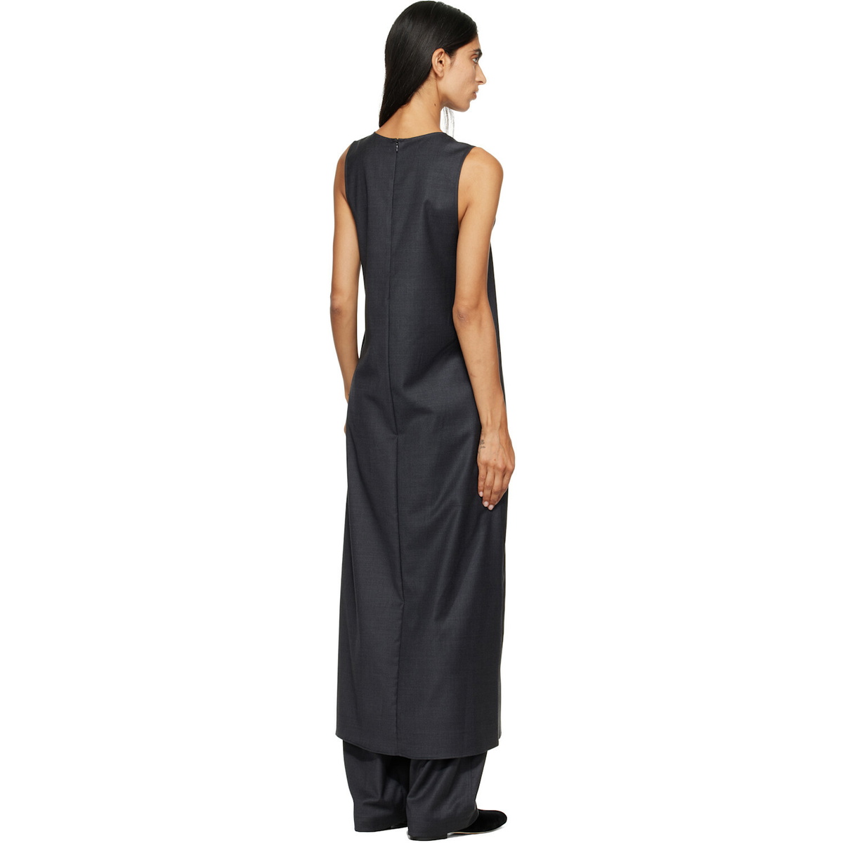 ssstein Gray Wool Silk Sleeveless Onepiece Maxi Dress