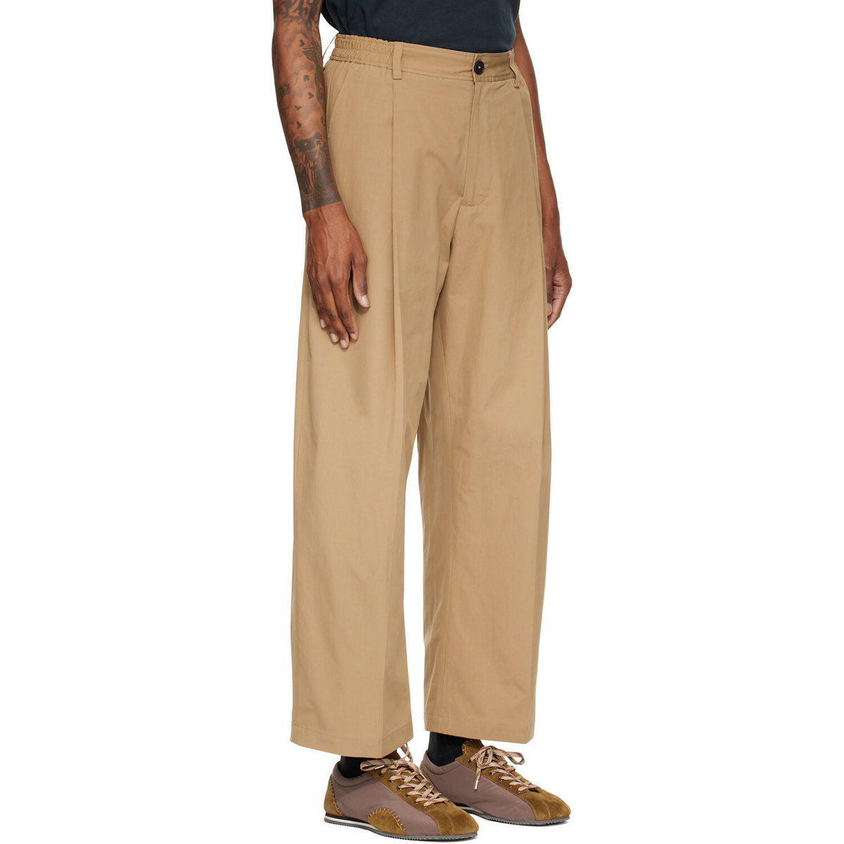 Studio Nicholson Tan Shire Cotton Pleated Trousers