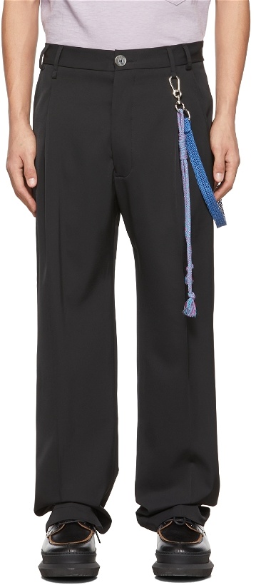 Photo: Song for the Mute Black & Blue Loose Pleated Lanyard Trousers
