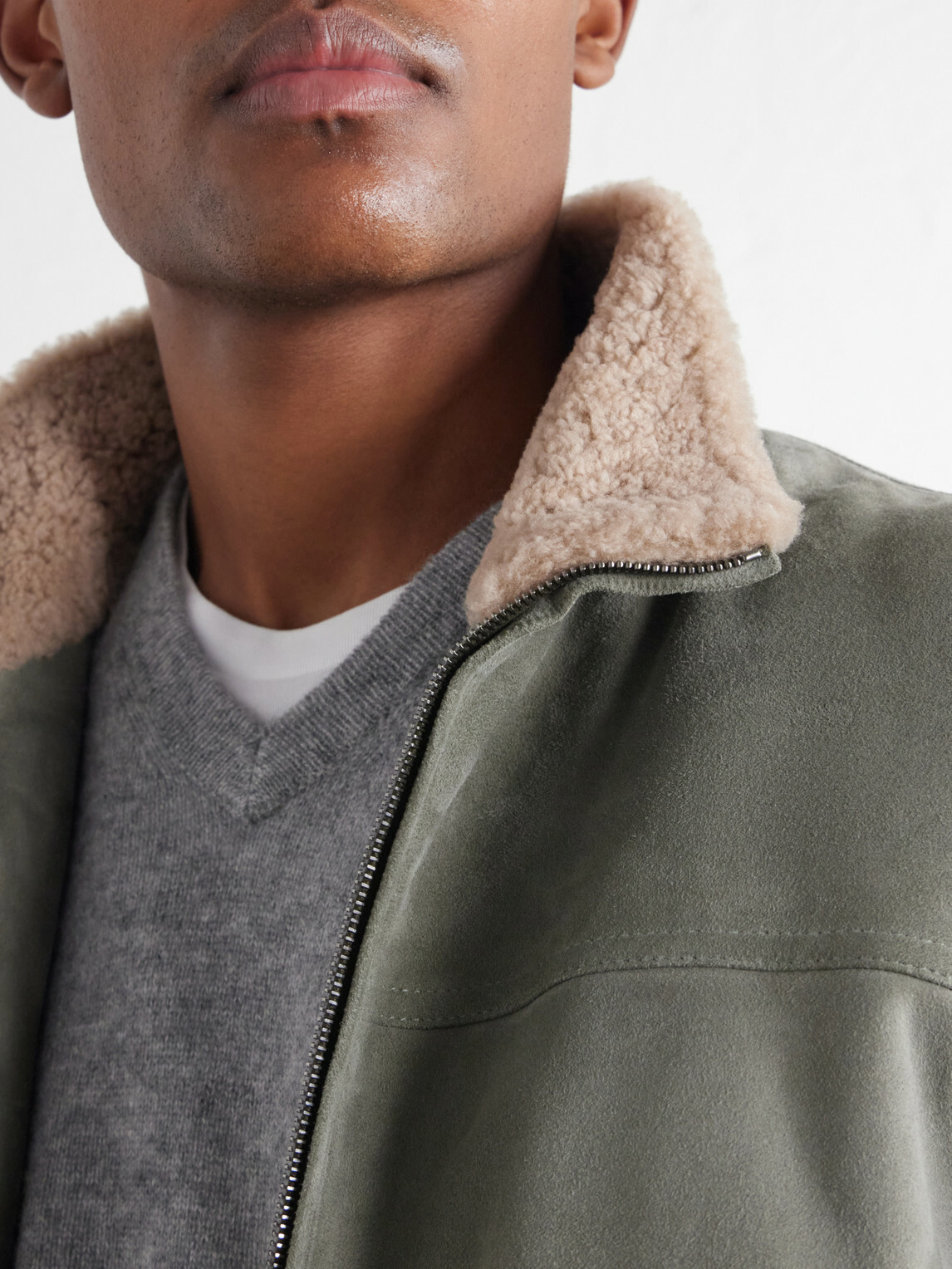 Canali - Padded Shearling-Trimmed Suede Bomber Jacket - Green