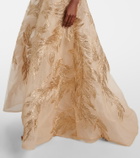 Monique Lhuillier Embroidered off-shoulder tulle gown