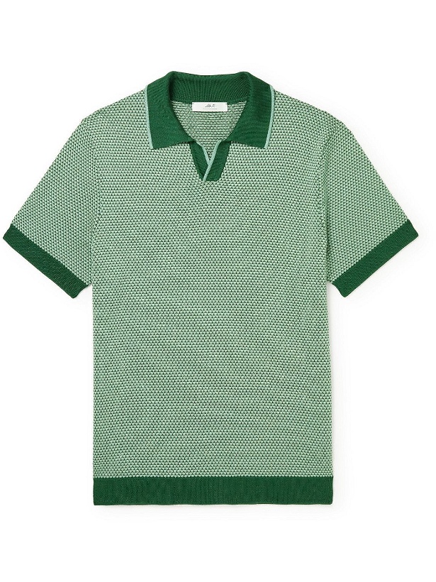 Photo: Mr P. - Slim-Fit Honeycomb-Knit Cotton Polo Shirt - Green