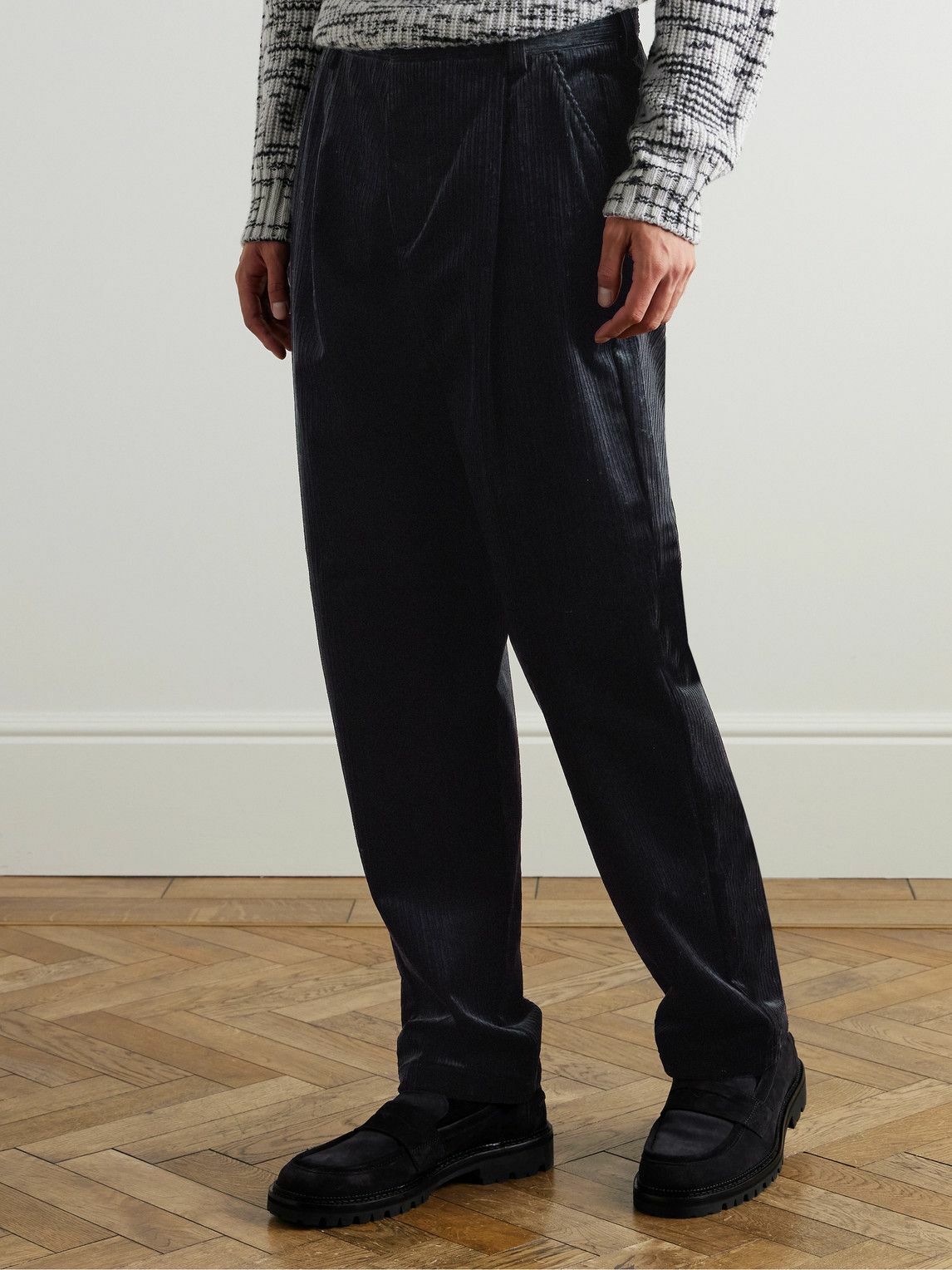 Oliver Spencer - Morton Straight-Leg Pleated Cotton-Corduroy Trousers - Black