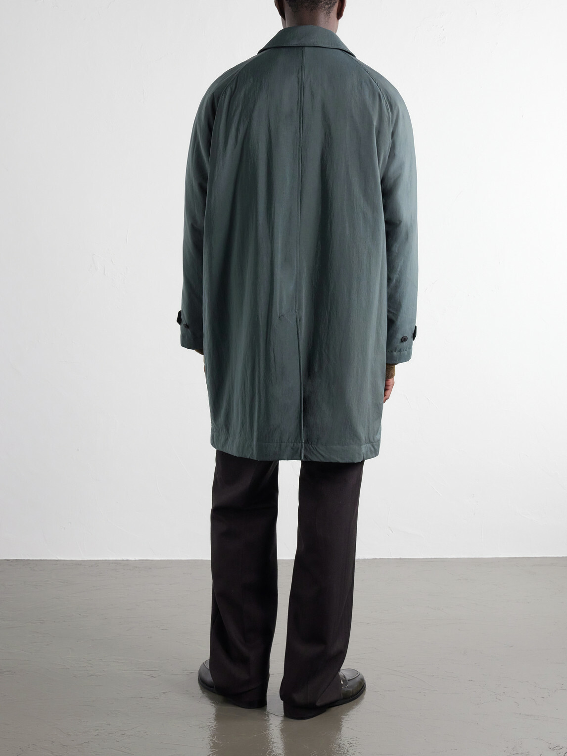 ATON - Balmacaan Padded Satin Coat - Green