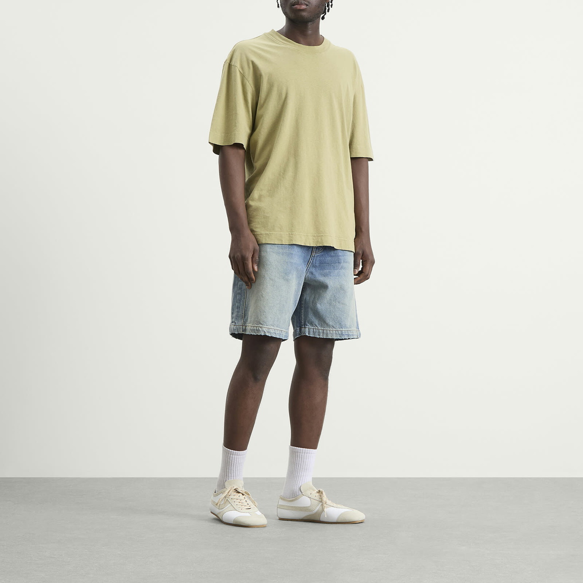Rhude Men's Boxy Traxedo Denim Shorts in Isla Indigo