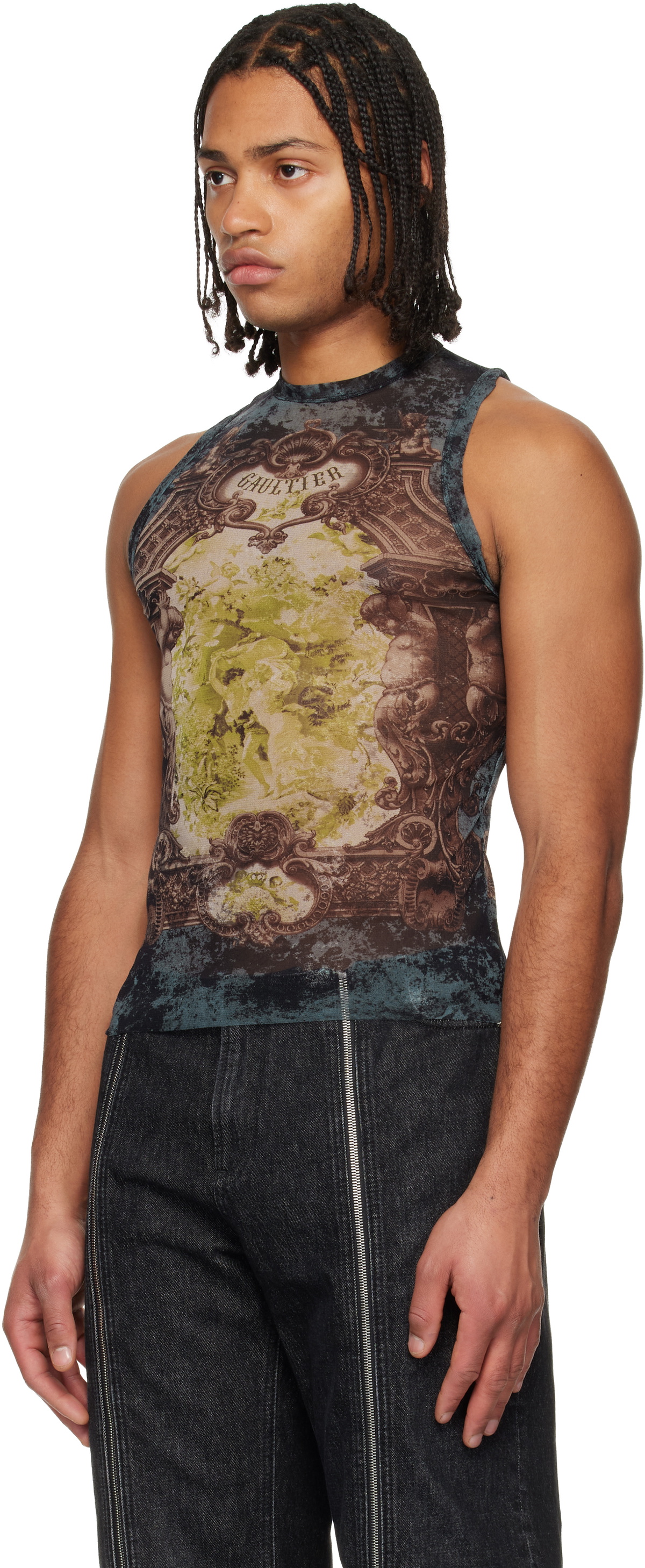 Jean Paul Gaultier Navy & Beige 'The Médallion' Tank Top