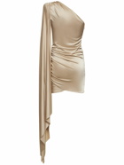ALEXANDRE VAUTHIER Shiny Jersey Draped Sleeve Mini Dress