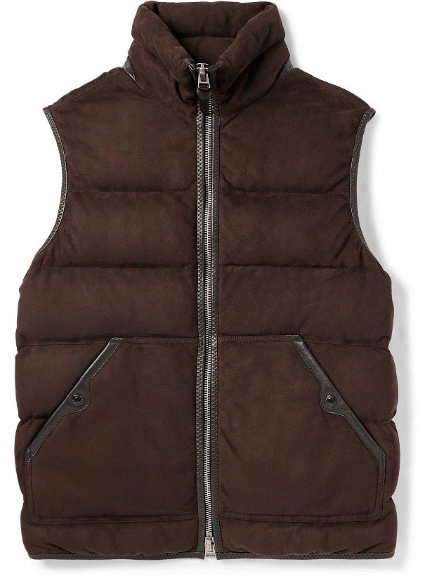 Photo: TOM FORD - Slim-Fit Quilted Leather-Trimmed Suede Down Gilet - Brown
