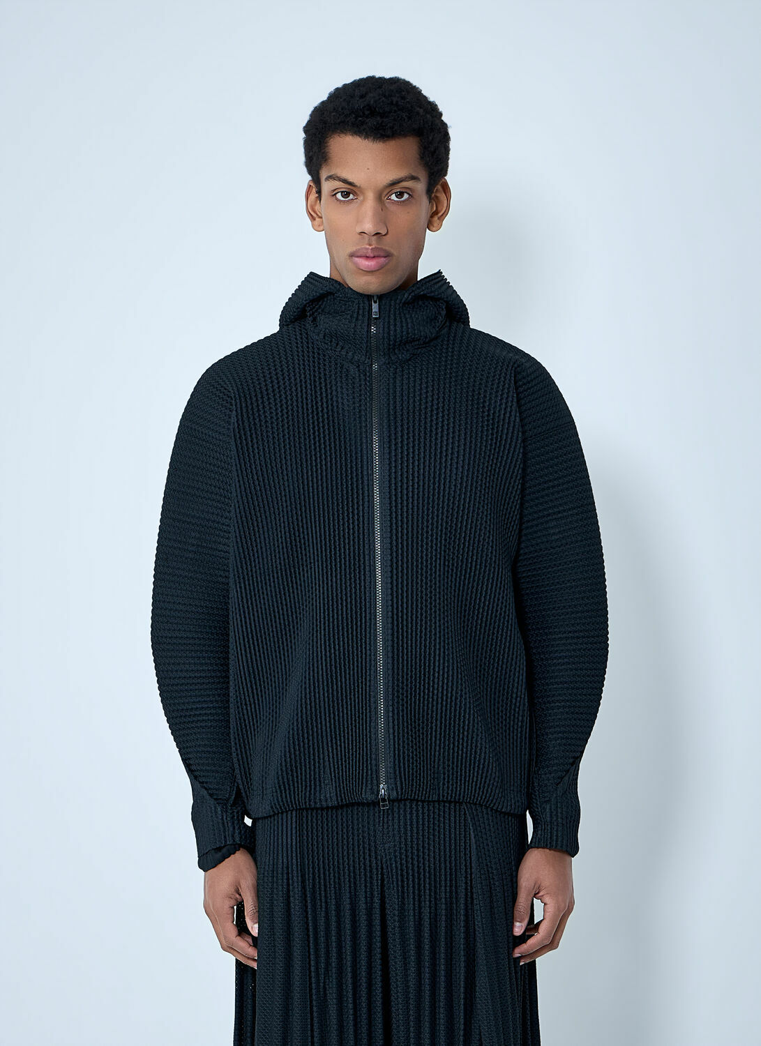 Homme Plissé Issey Miyake Pleated Zip-Up Hooded Sweater Homme