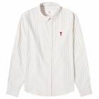 AMI Paris Men's Boxy Fit Heart Stripe Shirt in Chalk/Black