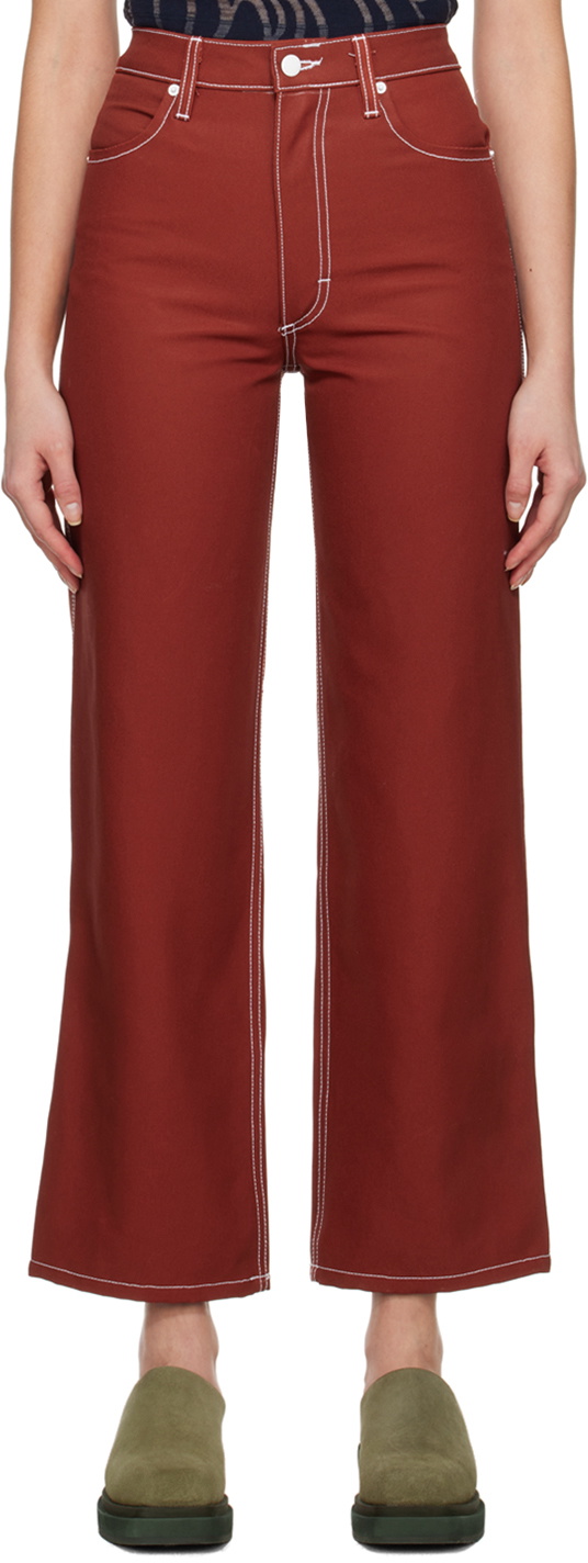 Red With Contrast Stitch Wide Leg Jean