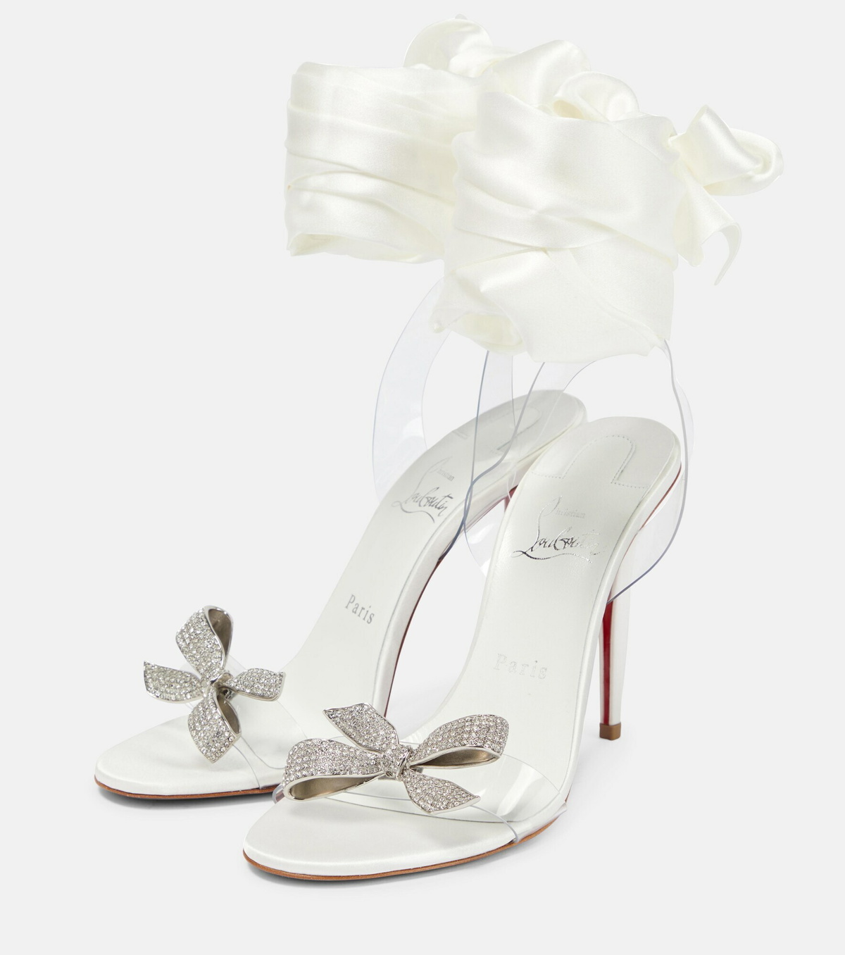 Christian Louboutin Crystal Bow Silk-tie Red Sole Sandals in White