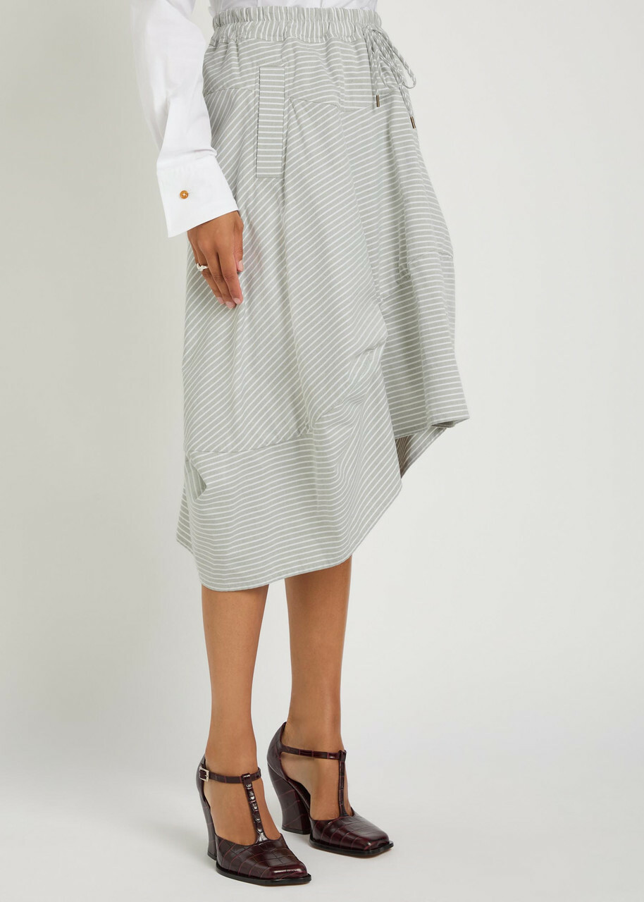 Vivienne Westwood Aerodrome Striped Asymmetric Cotton Midi Skirt White