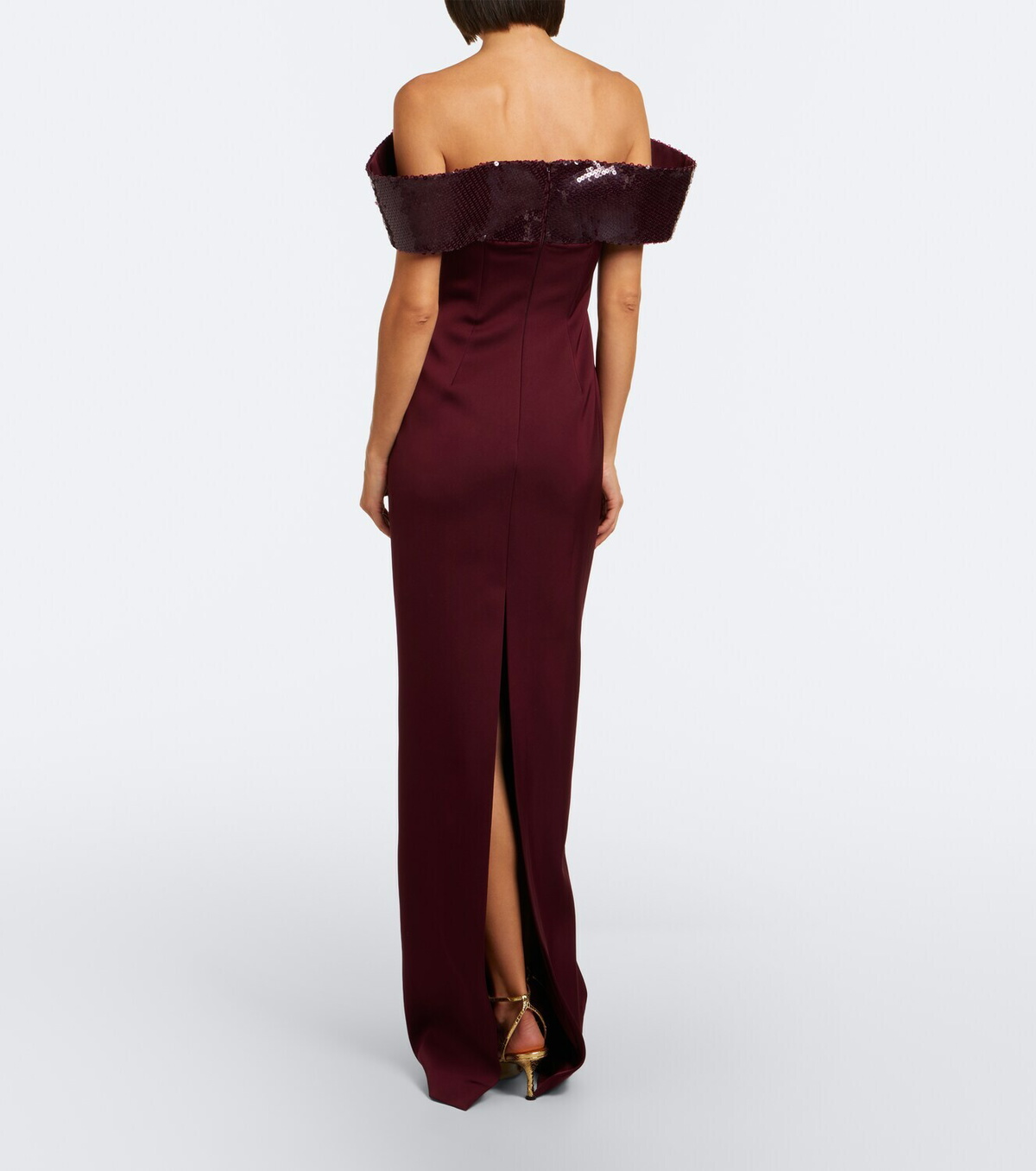 David Koma Sequined satin off-shoulder gown