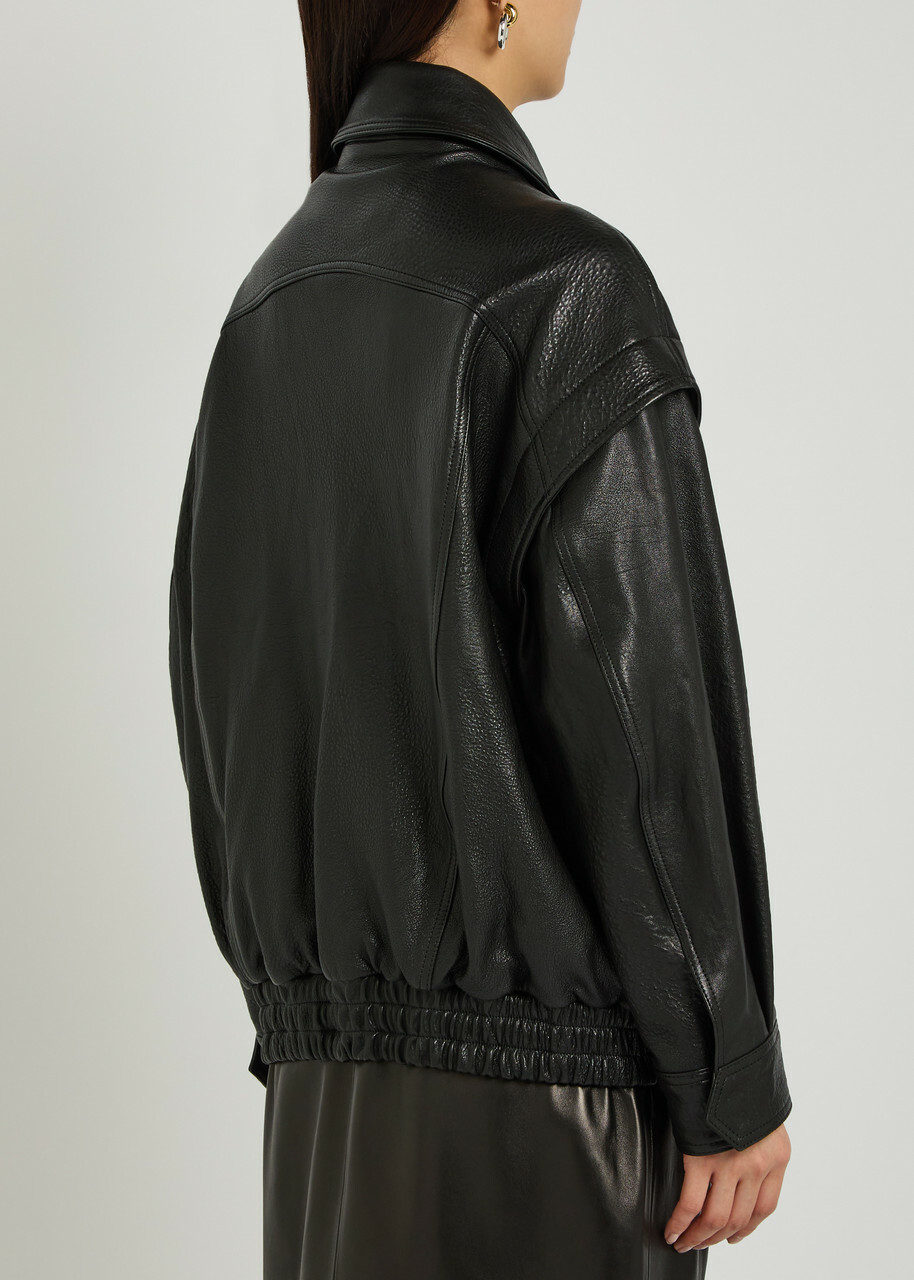 Nour Hammour Micah Grained Leather Jacket Black