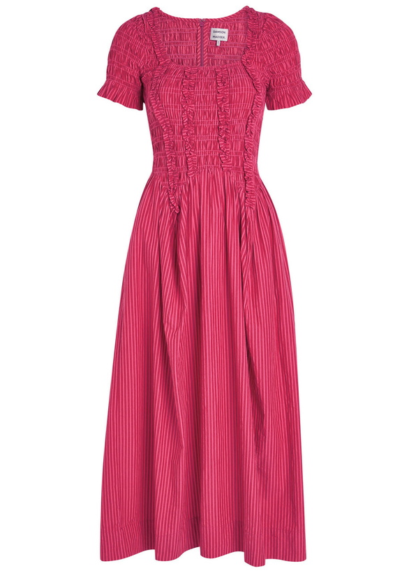 Photo: Damson Madder Raphaela Striped Cotton Midi Dress Red