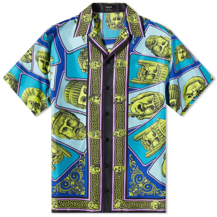 Photo: Versace Men's Repeat Greek Mask Vacation Shirt in Blue