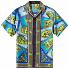 Versace Men's Repeat Greek Mask Vacation Shirt in Blue