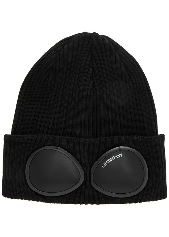 Photo: C.P. Company Goggle Ribbed Cotton Beanie - Black - One Size