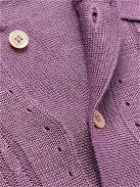A Kind Of Guise - Ferrini Pointelle-Detailed Linen-Blend Jacquard Polo Shirt - Purple