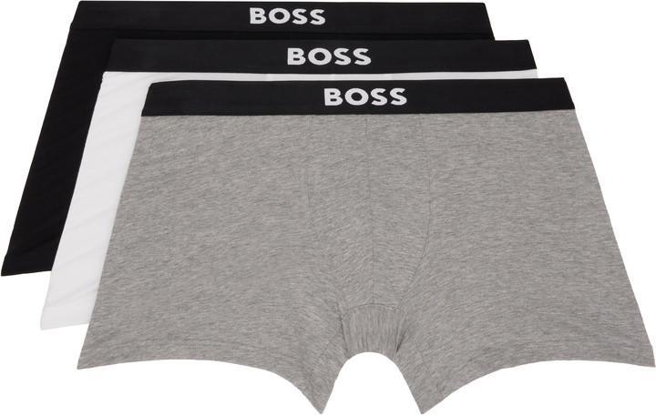 Photo: BOSS Three-Pack White & Black Logo-Waistband Boxer Briefs