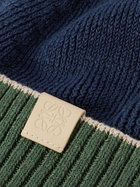 Loewe - Leather-Trimmed Ribbed Linen-Blend Beanie