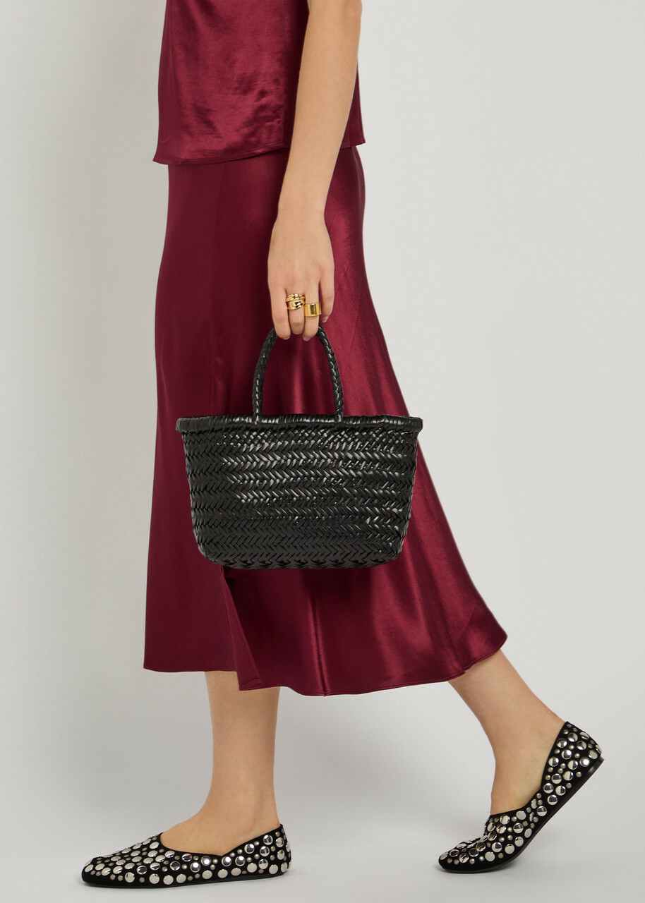 Dragon Diffusion Mini Flat Gora Woven Leather top Handle bag - Black - One Size