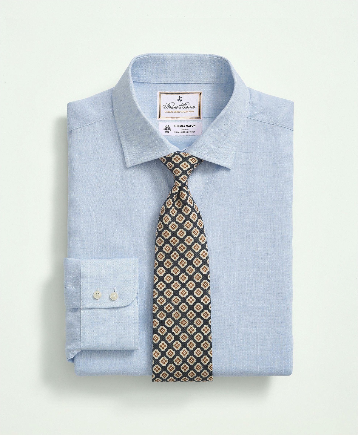 Photo: Brooks Brothers Men's X Thomas Mason Linen Poplin English Spread Collar | Light Blue