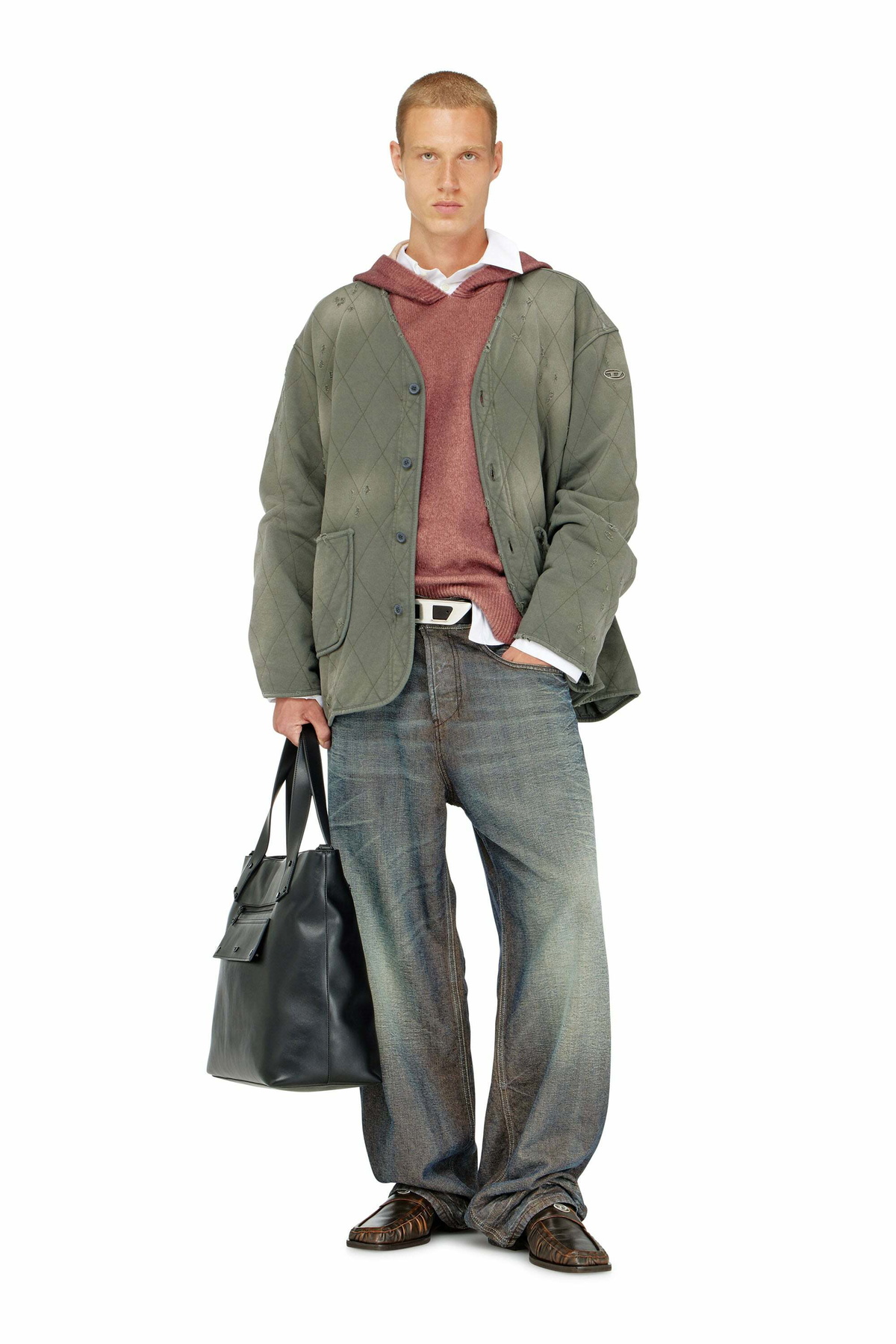 Diesel Distressed quilted liner jacket - Jackets Mens in Green