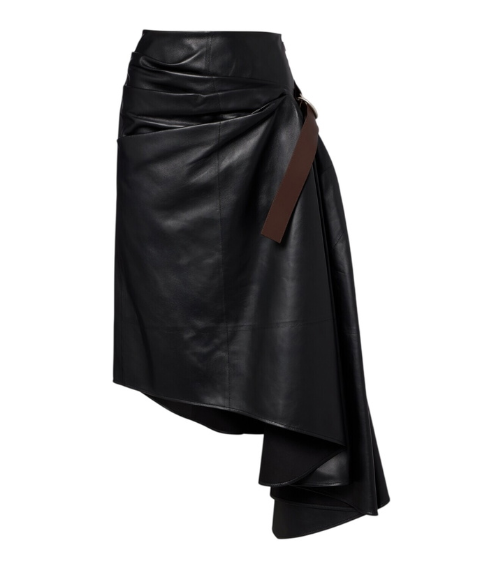 Photo: Loewe Asymmetric draped leather midi skirt