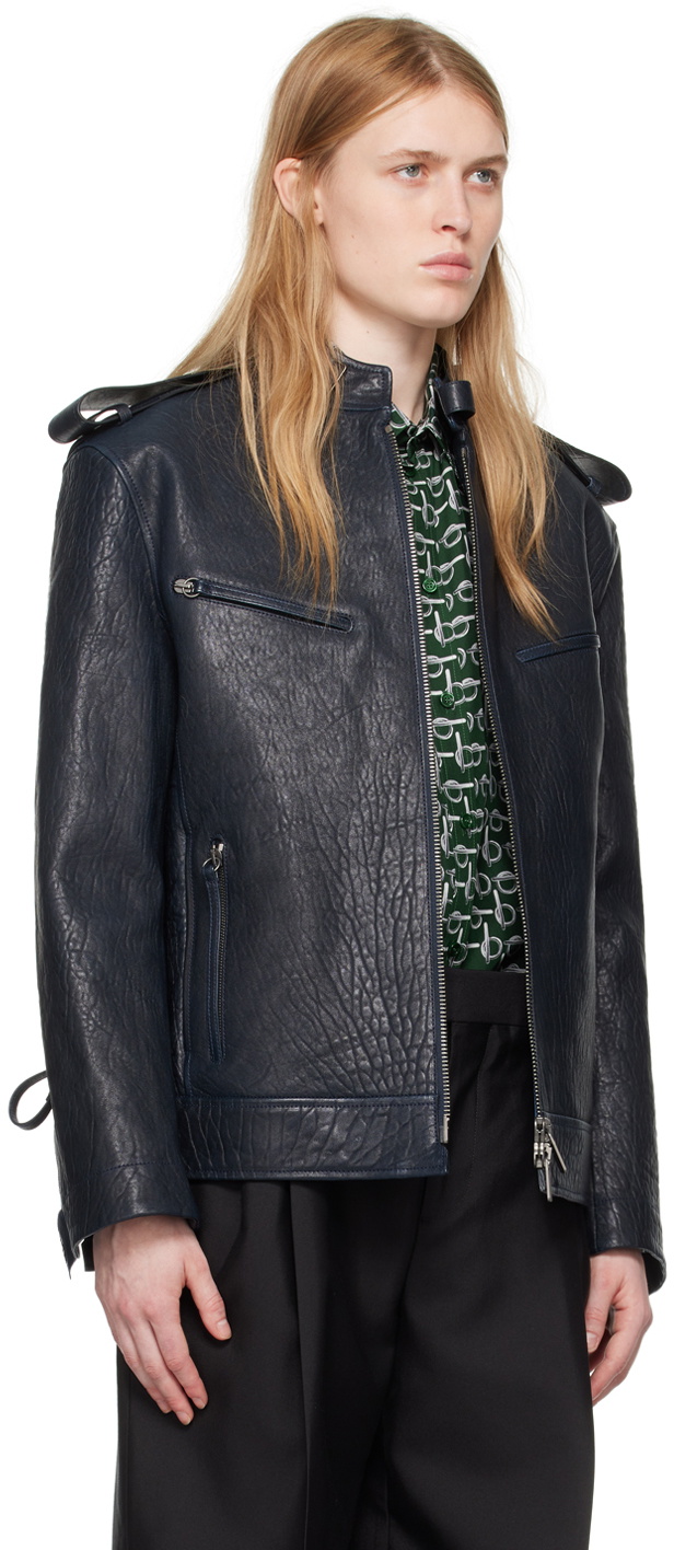 Burberry Navy Zip Leather Jacket