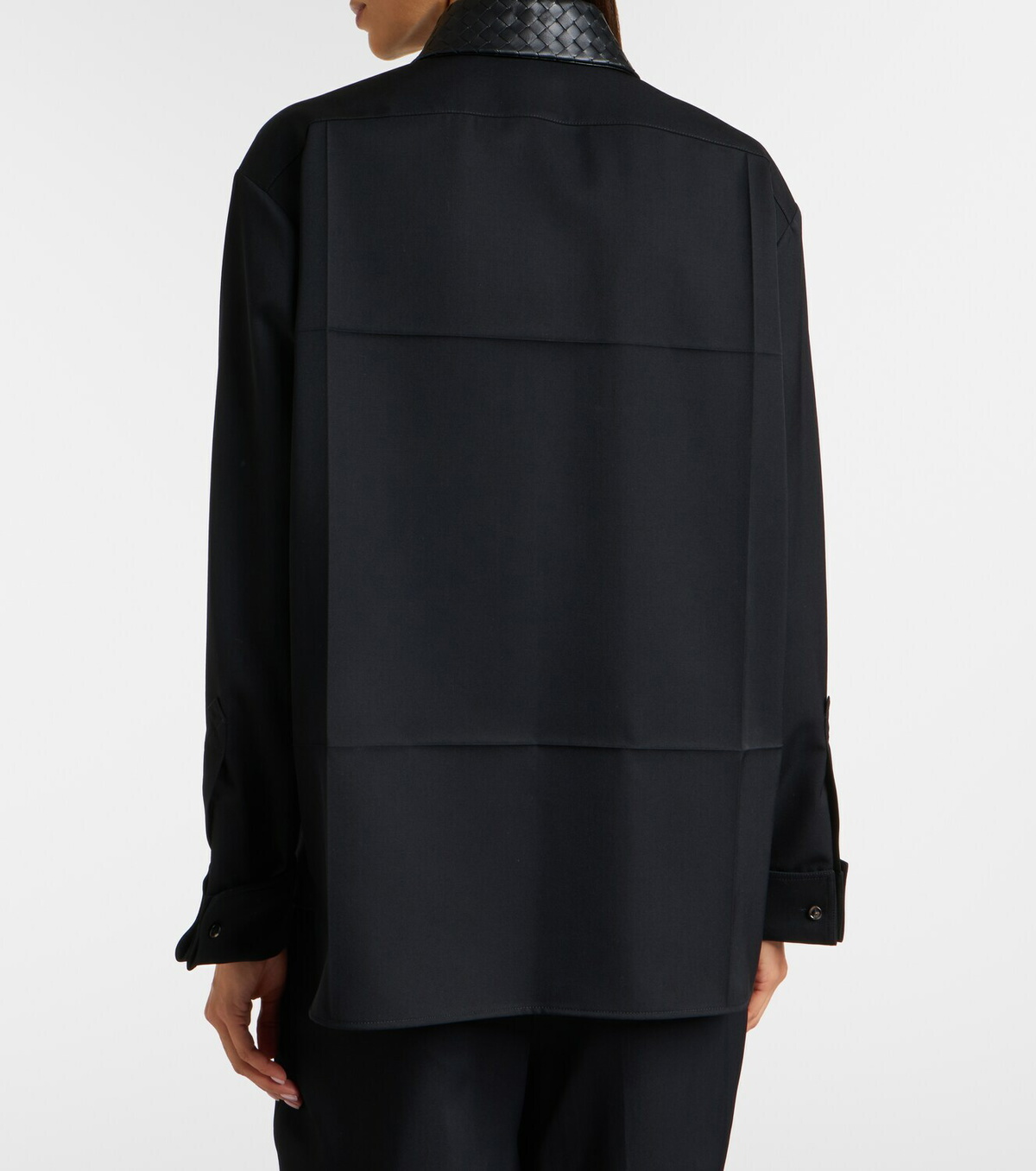 Bottega Veneta Intrecciato leather-trimmed wool shirt