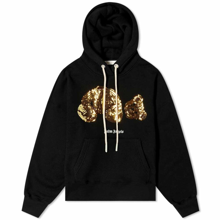 Photo: Palm Angels Women's Sequin Bear Hoody in Black/Gold