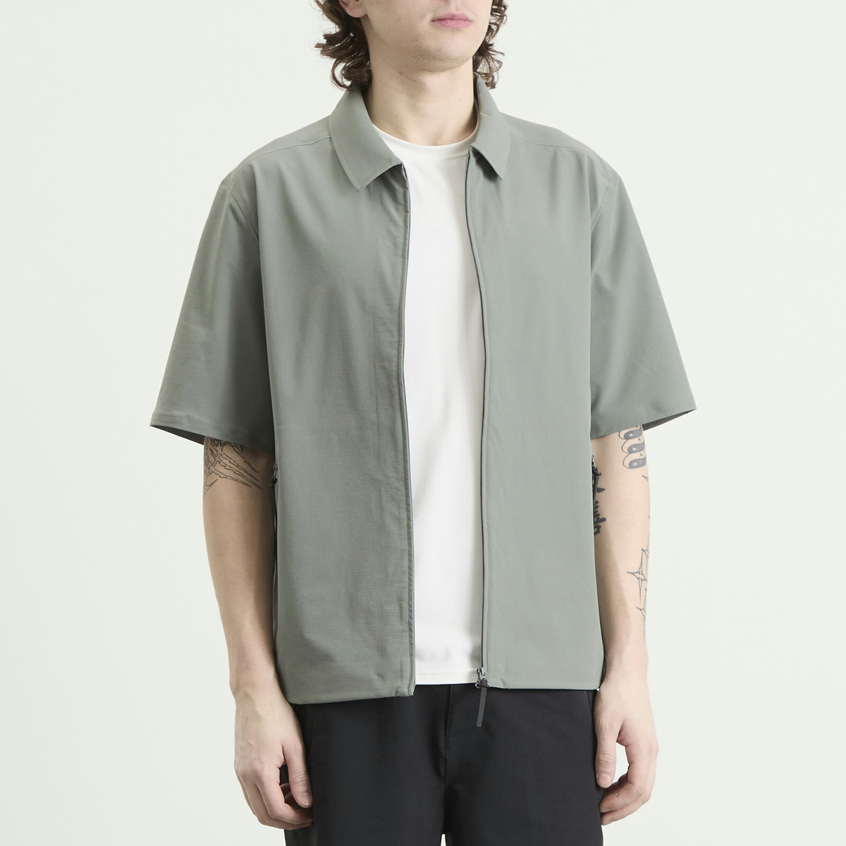 Hiking Patrol Men's Edge LT Softshell Technical Short Sleeve Shirt in Pine Mist