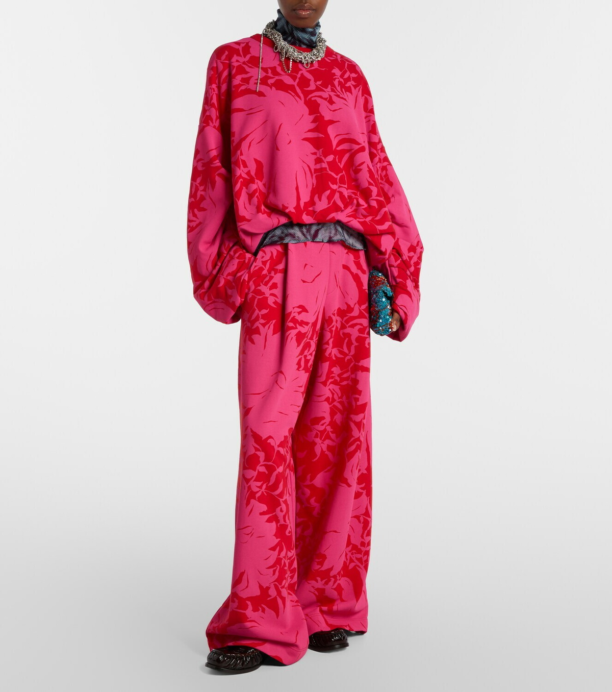 Dries Van Noten Floral pleated cotton jersey sweatpants