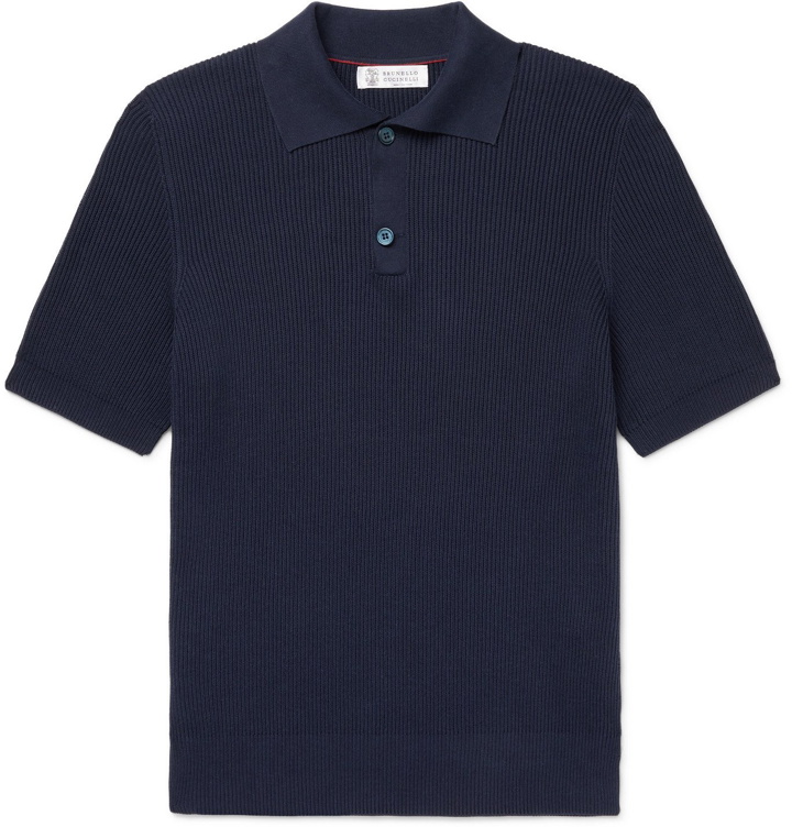 Photo: Brunello Cucinelli - Ribbed Cotton Polo Shirt - Blue