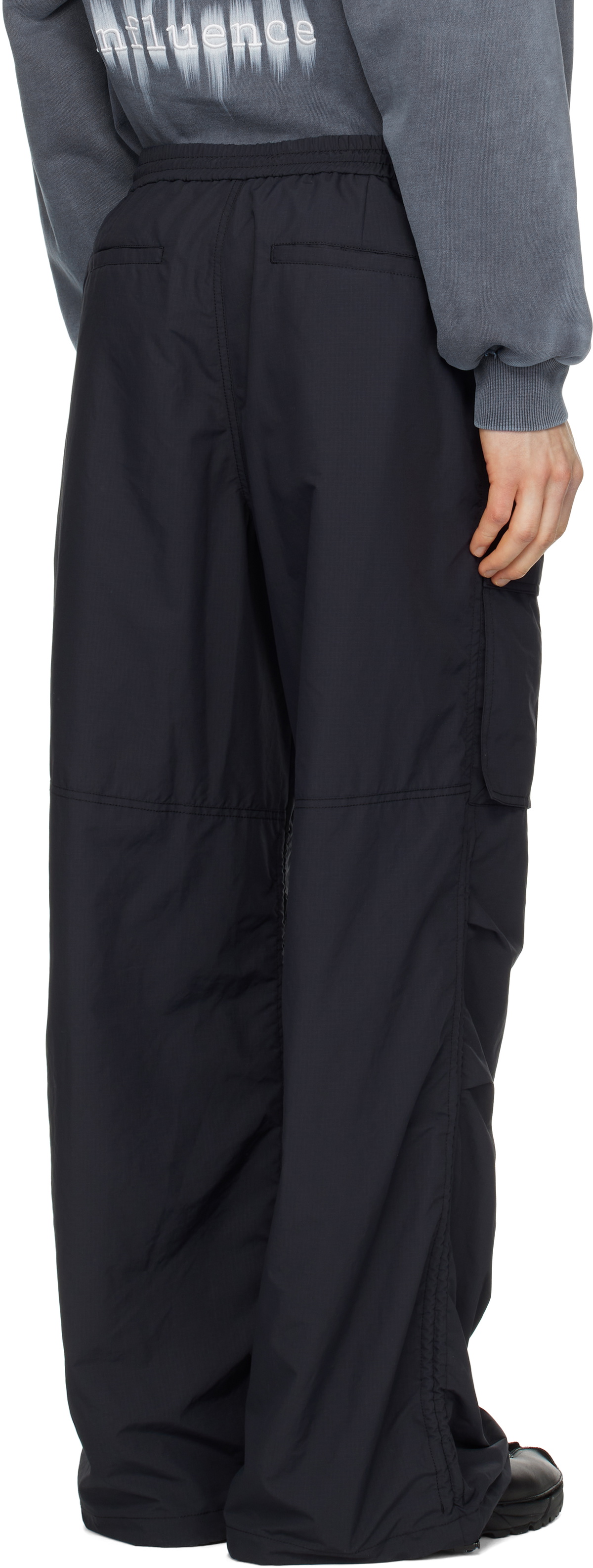 Juun.J Black Ripstop Poly Puckering Cargo Pants