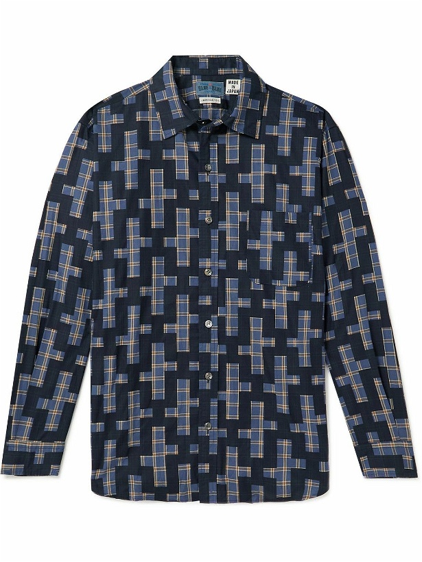 Photo: Blue Blue Japan - Printed Checked Cotton Shirt - Blue