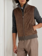 Canali - Padded Suede and Ribbed Wool Gilet - Brown