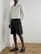 mfpen - Classic Straight-Leg Pleated Striped Wool Shorts - Black