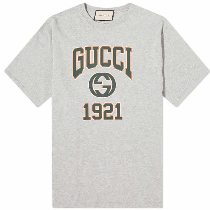 Photo: Gucci Men's Interlocking GG College Logo T-Shirt in Grey Melange