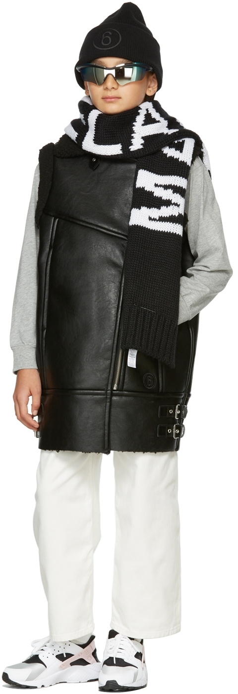 MM6 Maison Margiela Kids Black Faux-Leather Moto Vest