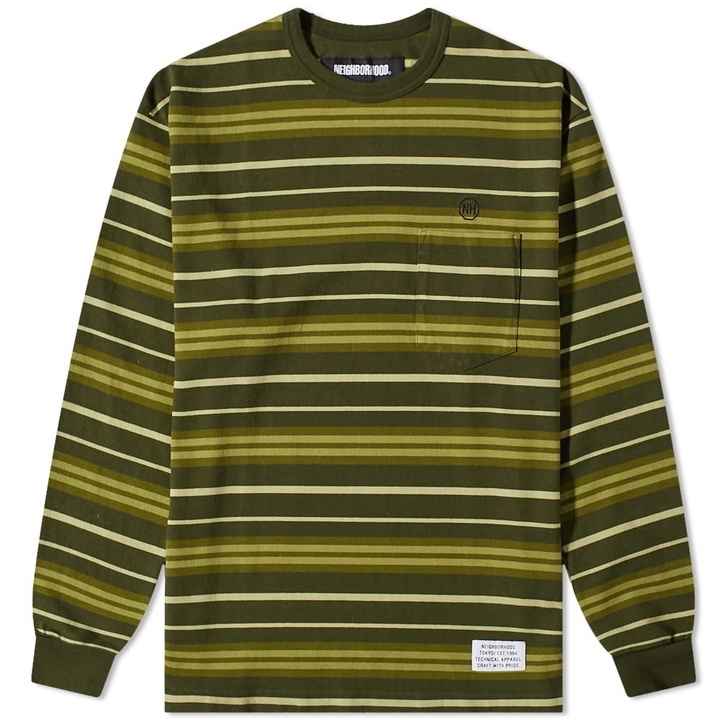 Photo: Neighborhood Men's Long Sleeve Border T-Shirt in Olive Drab