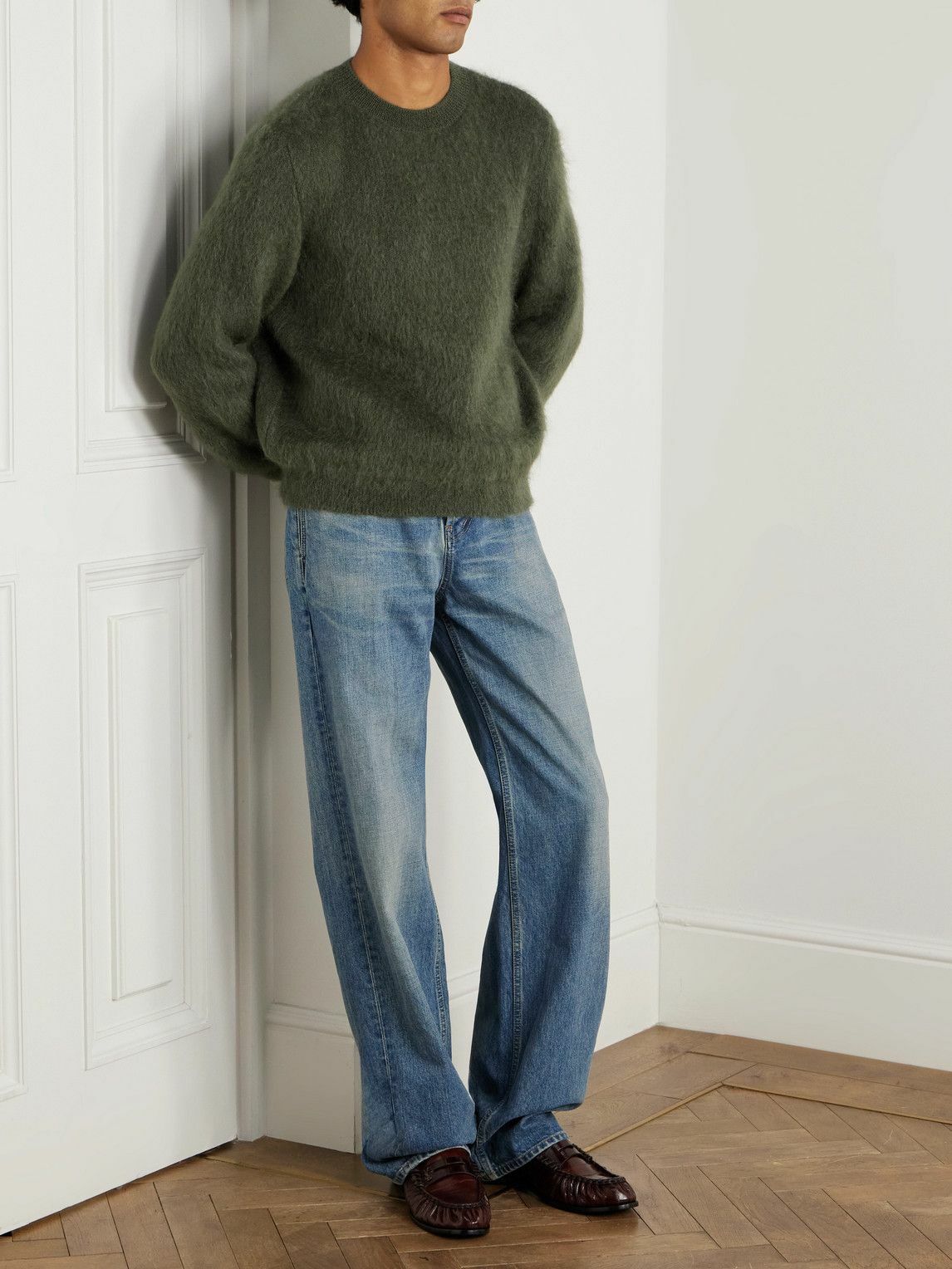 SAINT LAURENT クルーネックセーター SAINT LAURENT - Slim-Fit Mohair-Blend Sweater - Green Saint Laurent