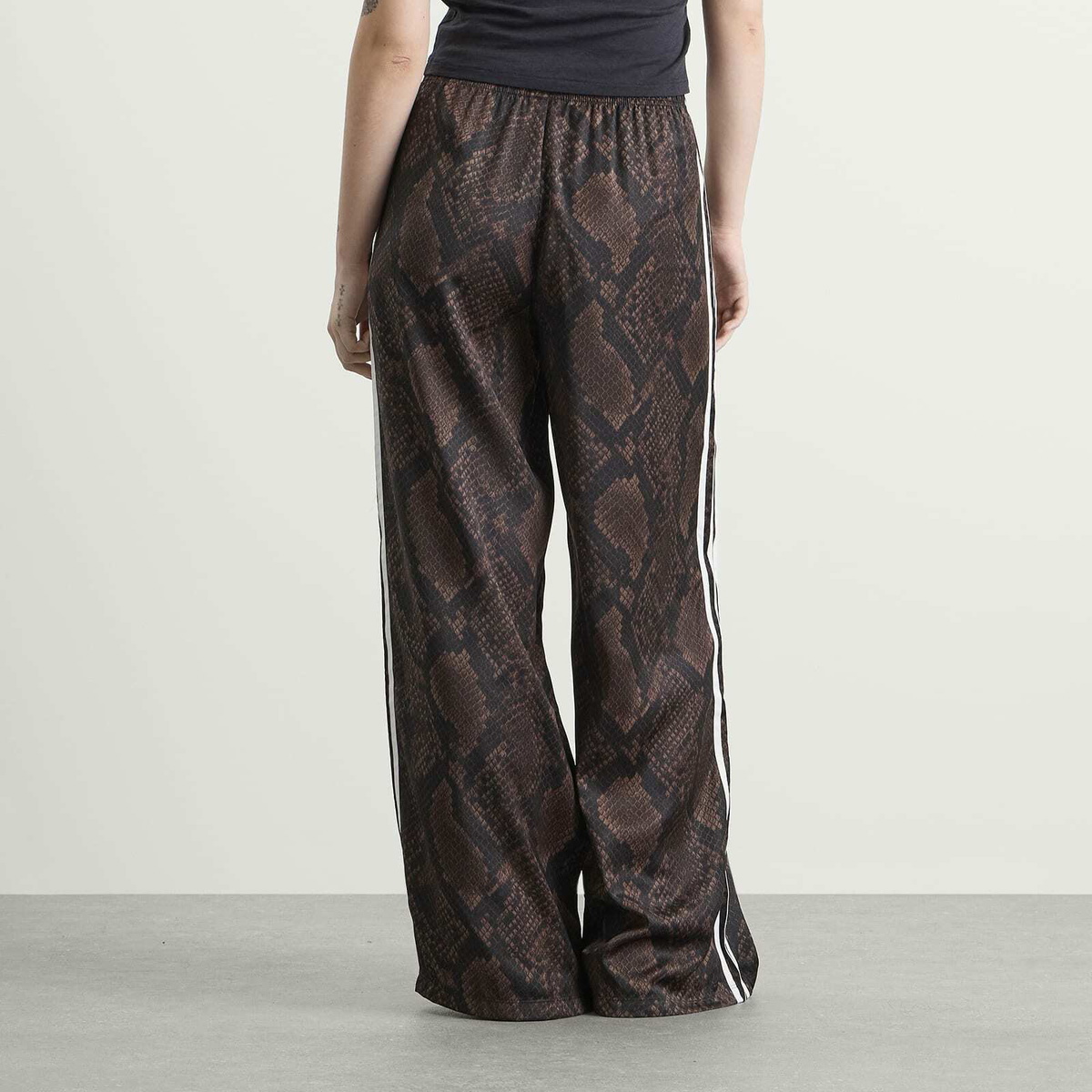 Adidas Women's Satin Wide Leg Track Pant in Earth Strata/Aurora Coffee