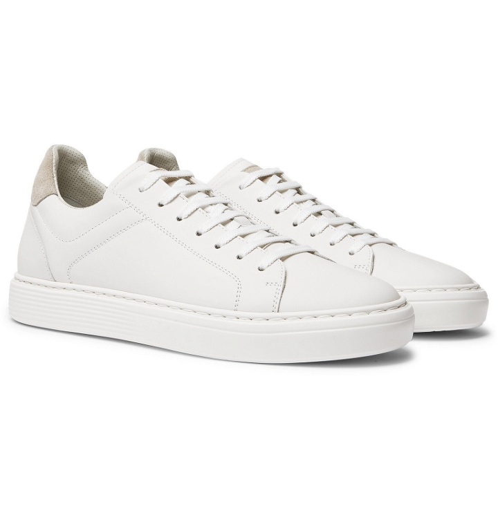 Photo: Brunello Cucinelli - Suede-Trimmed Leather Sneakers - White