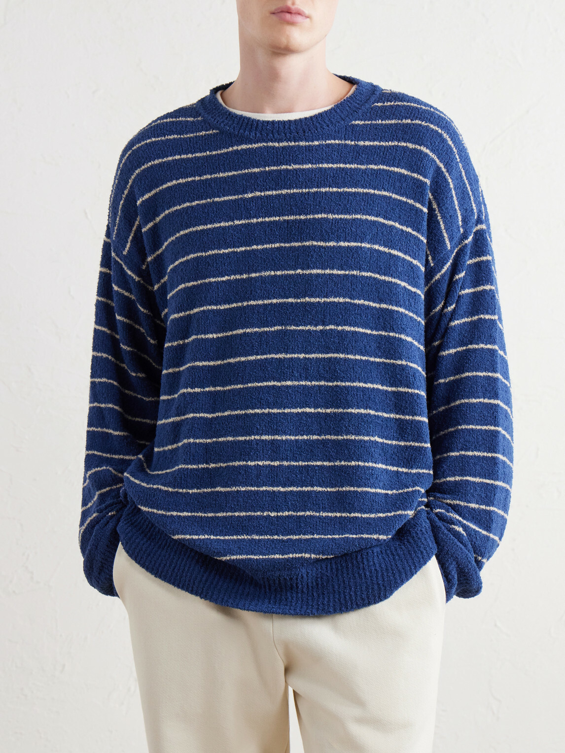 The Elder Statesman - Eyelash Striped Cotton-Blend Sweatshirt - Blue
