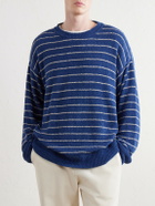 The Elder Statesman - Eyelash Striped Cotton-Blend Sweatshirt - Blue