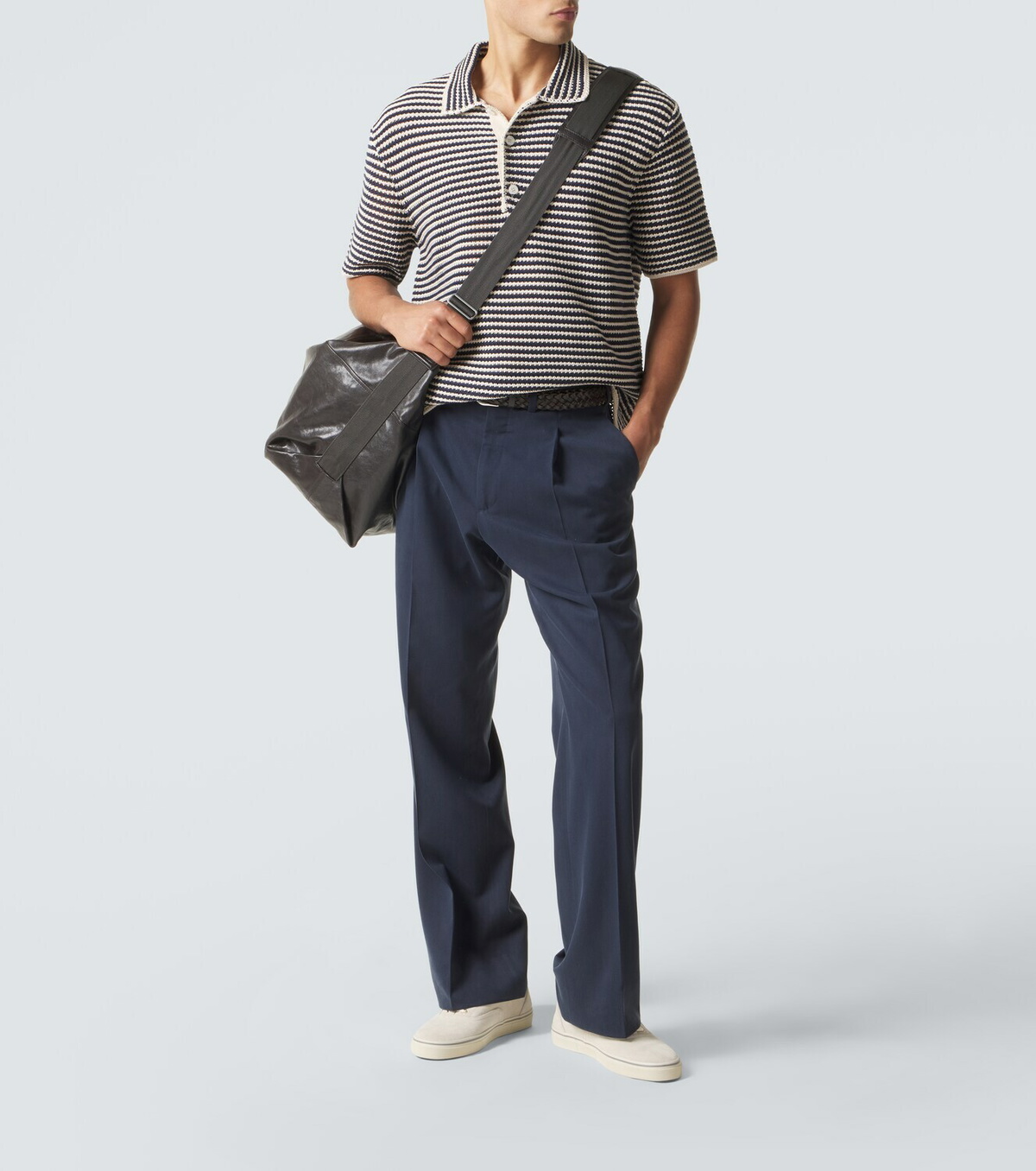 Orlebar Brown Lowry striped crochet cotton polo sweater